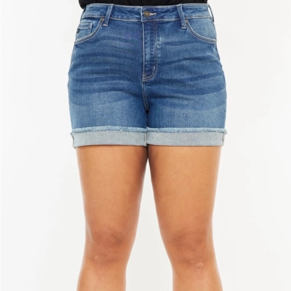 Blue Jean Shorts with Rolled Hems and Relaxed Fit